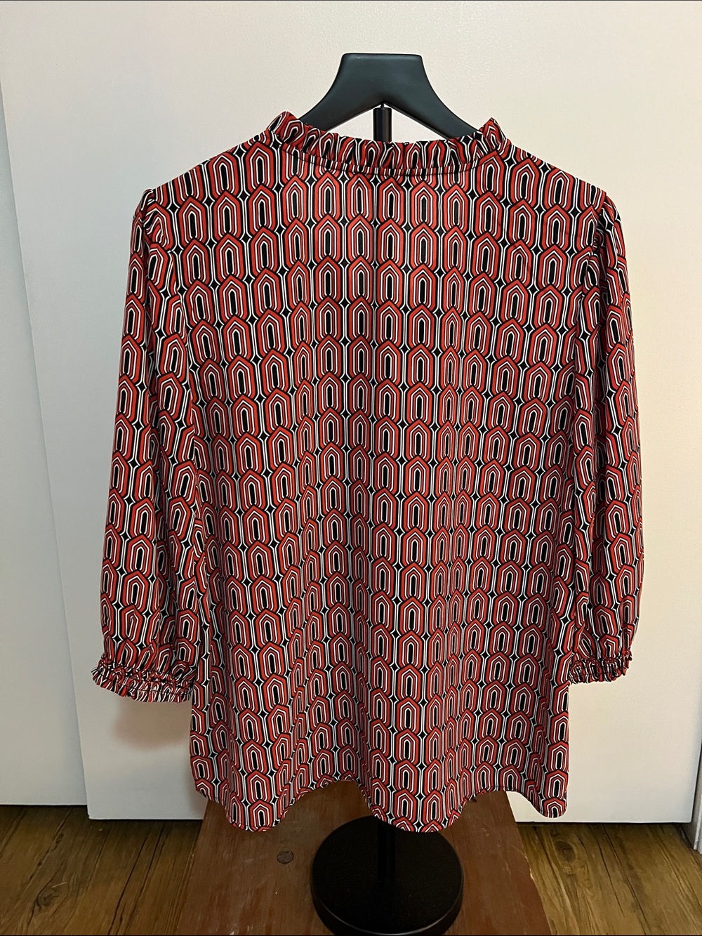 CeCe Red Geometric Ruffle-Neck Blouse - Picture 2 of 7